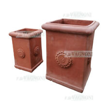 Vaso Vasi in terracotta quadrato alto pilone lavorato rosone cotto toscano italy