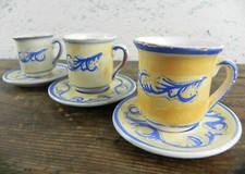 3 tazzine da caffè Maioliche dipinte a mano per con piattino decorate vintage