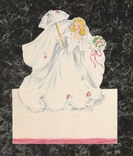 Segnaposto ricevimento matrimonio fustellato vintage - sposa bionda - mai usato 3,5 x 2,75