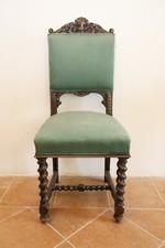 scranno neorinascimentale sedia trono gambe torciglione legno noce velluto 1800