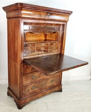 ANTICO SECRETAIRE Cappuccino RADICA NOCE epoca 1800 CASSETTIERA RIBALTA segreti