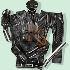 Set uniforme militare uomo pelle nera senza cappuccio vera pelle di agnello