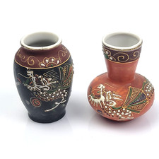 ASAHI JAPAN coppia Miniature VASI in Porcellana Giapponese finemente decorata !!