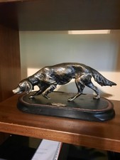 SCULTURA CANE DA CACCIA SETTER IN BRONZO SU BASE LEGNO KG 4,46