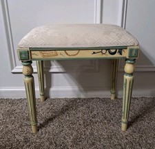 Sgabello vanità vintage imbottito dipinto a mano