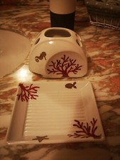 Set Porta spazzolino Porta Sapone Ceramica Artigianale Dipinto A Mano