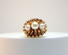 Anello donna fiore dorato 14 KT perle stile antico gioiello italiano ITA 15 DE17