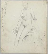 Hermann Schneider - Studio di un nudo femminile seduto disegno nude 1880