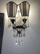 Applique Primi900 In Ferro E Legno Con Cristalli E Paralume