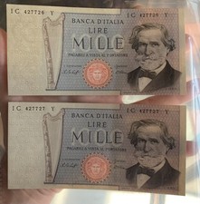 1000 LIRE 1977 VERDI COPPIA DI BANCONOTE CON NUMERI CONSECUTIVI UNC