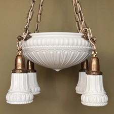 Lampadario vintage anni '20 con ciotola a gravità e paralumi in vetro smerigliato - Restaurato!