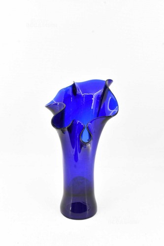 Vaso vetro blu ondulato - blu,