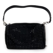 Pochette nera da donna elegante cerimonia strass Borsa Borsetta clutch gioiello
