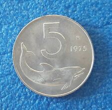 MONETA REPUBBLICA ITALIANA 5 LIRE DELFINO 1975 FDC DA ROTOLINO