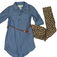 H&M L.O.G.G. Abito tunica bambina con cintura in denim e linguetta manica a rotolo taglia 4-5 anni outfit