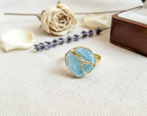 Anello acquamarina arte wabi - anello,