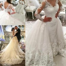 Abiti da sposa a sirena Dubai con gonna treno staccabile maniche intere senza schiena