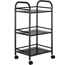 Carrello Estetista 3 Ripiani in Metallo Nero 4 Ruote Arredo Bagno Salvaspazio