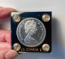 Grande dollaro canadese argento 1965 in custodia di plexiglass. Spedizione gratuita