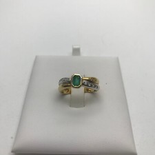 ANELLO da Donna fascia stretta con SMERALDO, diamanti e oro giallo 18 KT RE16