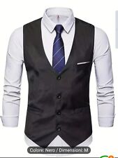 Gilet da uomo alla moda classico collo a V abito da lavoro tinta unita M Nero 