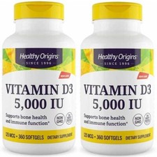 Healthy Origins 2 x 360 Softgels Vitamina D3 5000 IU 5,000 ui VITAMIN D-3