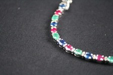 BRACCIALE TENNIS ORO BIANCO 18KT BRILLANTI 0.46CT RUBINI ZAFFIRI SMERALD 13.24CT