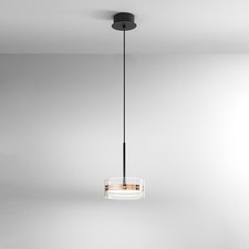 Sospensione Contemporanea Aere Metallo Oro Rosa Vetro Nero Led 14W 3000K