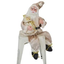BABBO NATALE SEDUTO C/CARILLON-MOVIM 82CM ORO