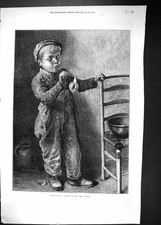 Vecchia stampa antica originale 1871 ragazzo che soffia bolle caccia pipa XIX