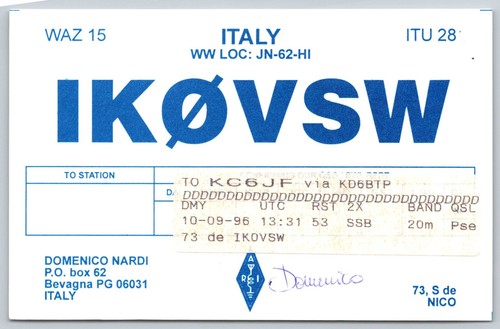 1996 italia ik0vsw qsl scheda - italia,