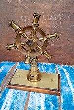 Timone Con Base In Ottone Massiccio Vintage Arredo Stile Marina Nave Timoneria