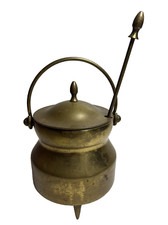 Calderone Avviamento Fuoco Vintage Ottone Smudge Pot con Coperchio e Bacchetta Pomice, 3 Piedi