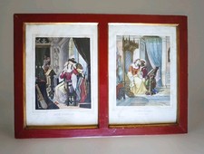 Coppia Antiche Incisioni Acquerellate Del XIX Secolo