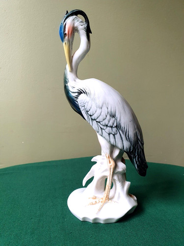 Héron porcelaine signé - porcelaine,
