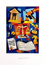 UGO NESPOLO 50x35 serigrafia su carta " Dura lex sed lex " giustizia avvocato