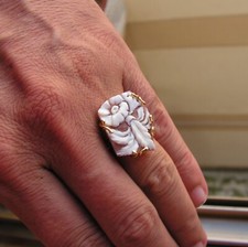 ANELLO CAMMEO CONCHIGLIA INTAGLIATA STILE ANTICO MISURA 7,5 regolabile Vintage ITALIA Fiori 