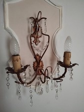 COPPIA APPLIQUE LAMPADA PARETE TORCERE 2 LUCI OTTONE DORATO XX sec