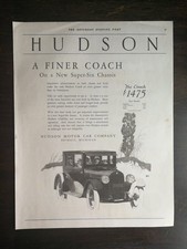 Vintage Hudson 1920s A Finer Coach Super-Six telaio pagina completa pubblicità originale