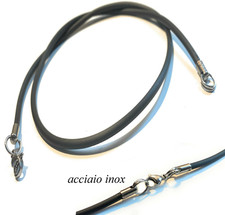 2x Collana in caucciu gomma nero 3 mm con chiusura in acciaio inox lunga 45 cm