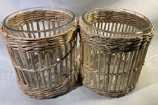 2 Rattan Wicker Woven Votive