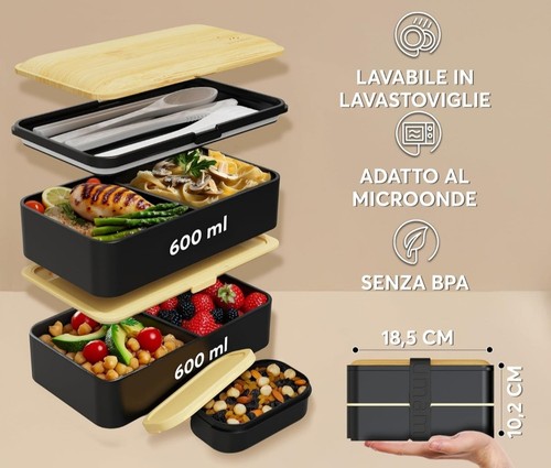 Portapranzo doppio con posate - doppio,