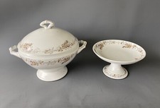 Zuppiera e alzata d’epoca in ceramica con fiorellini rosa