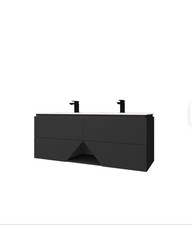 Mobile bagno moderno doppio lavabo nero opaco con cassetti e rubinetti