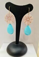 Orecchini Pendenti in Oro giallo 18kt con Cammeo, Diamanti e pasta di Turchese