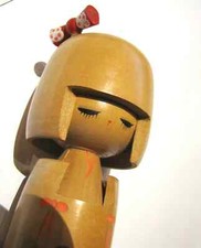 Kokeshi bambola legno intagliato antiquariato originale giapponese firmata 18 cm