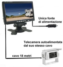 PREASSEMBLATO Kit retromarcia CAMPER Telecamera BIANCA cavo Monitor 7" 12v 24v