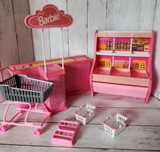 1993 Barbie Supermarket Grocery Store Cart Check Out Counter Playset READ