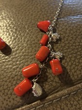 Collana Collane Sciarpa Corallo Bambù Ciondolo Ciondoli Argento 925