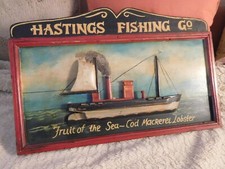 Insegna Taverna Retro Legno Dipinto a mano Hastings Fishing G° anno 1989